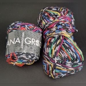 Lot Of 3 Lana Grossa Meilenweit Black Rainbow Virgin Wool Blend Knit Yarn